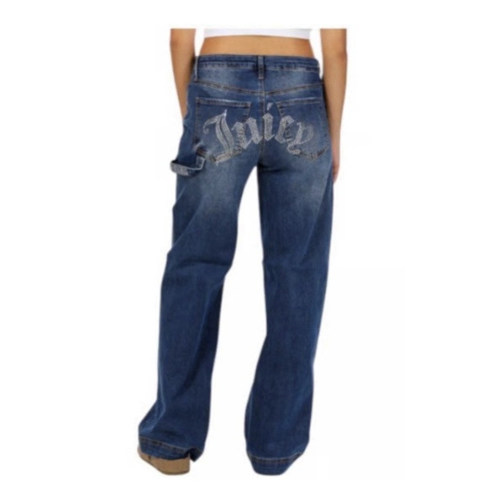Y2K Juicy Couture Jeans Womens 13x31 Cargo Wide Leg Big Logo Back Spell Out